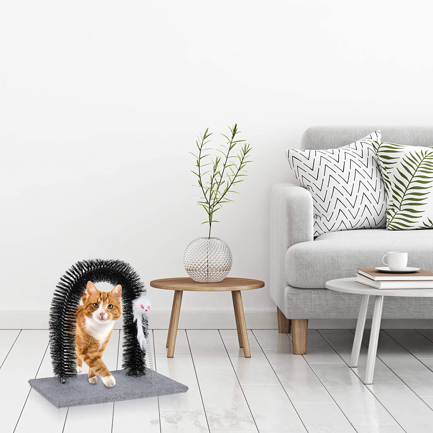 Relaxdays Αψίδα για Ξύσιμο για Γάτες με Παιχνίδι Ποντίκι - 33 x 35 x 24,5 cm - Grey - 4052025920302