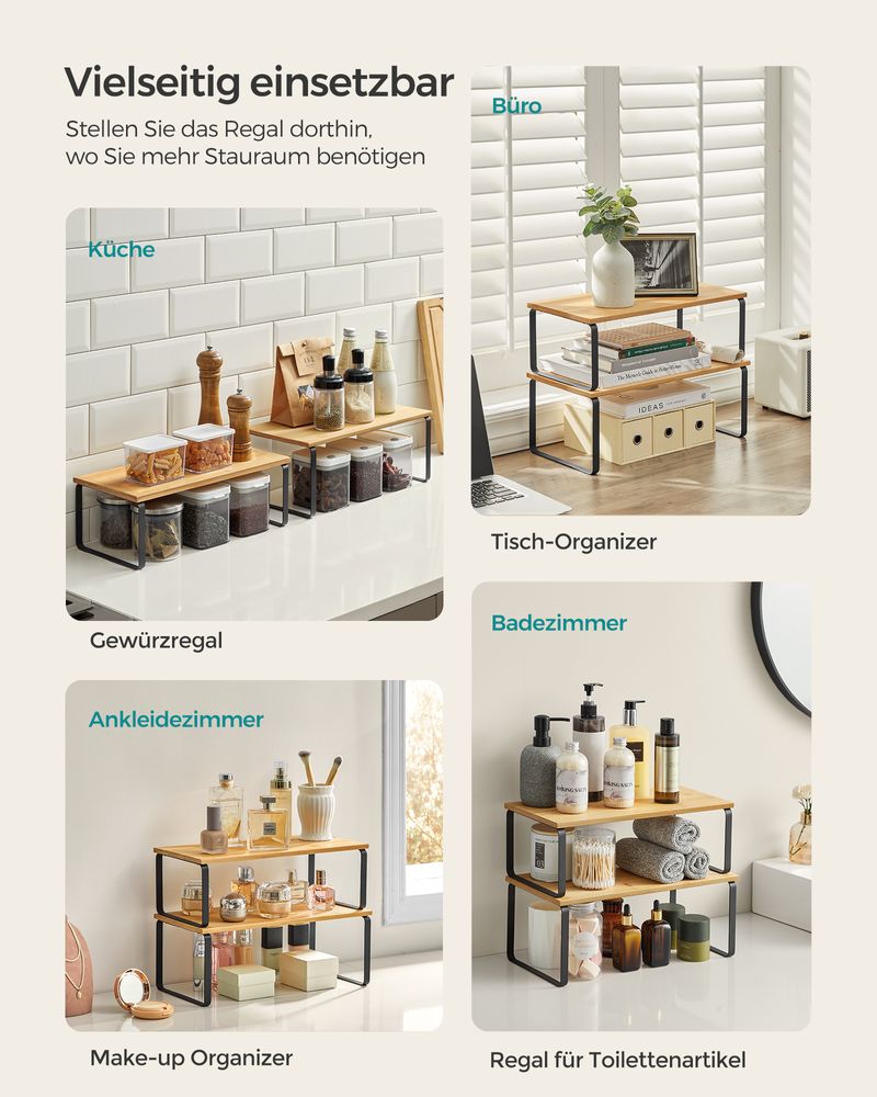 Songmics Σετ με 2 Ξύλινα Ράφια για τον Πάγκο - Ink Black / Natural Beige - KCS200B01