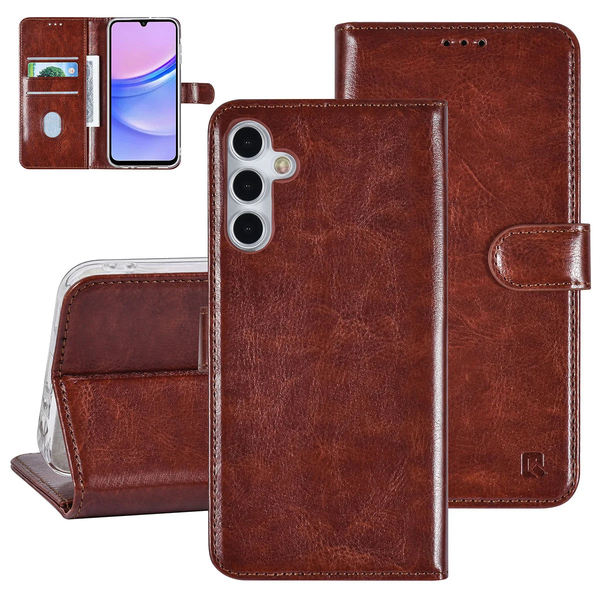 Tuniq Samsung Galaxy A15 4G / A15 5G - Θήκη Πορτοφόλι Stand από Δερματίνη - Καφέ