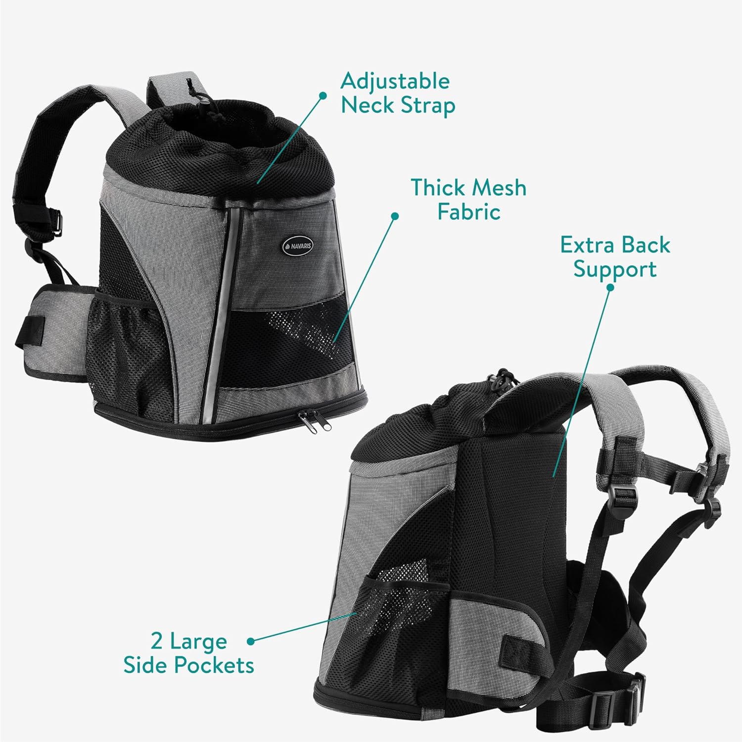 Navaris Σακίδιο Μεταφοράς για Κατοικίδια Ζώα - 37 x 33 x 24 cm - Grey - 61849.22