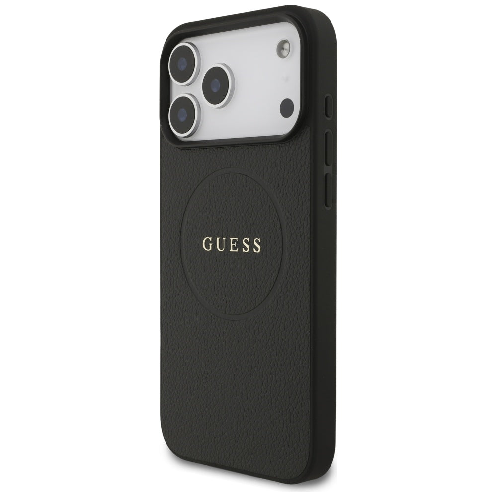 Guess iPhone 17 Pro Max - Grained Ring MagSafe - Σκληρή Θήκη με Πλαίσιο Σιλικόνης και Οικολογικό Δέρμα - Black - GUHMP17XPGHSMMK