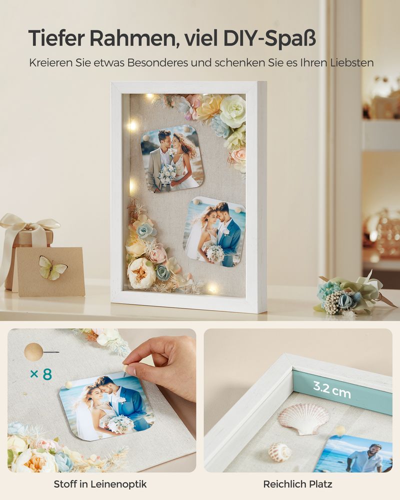 Songmics Σετ με 2 Ξύλινες Κορνίζες Κολάζ Μεγέθους A4 - 36.5 x 26 cm - Vintage White - RPF019W02