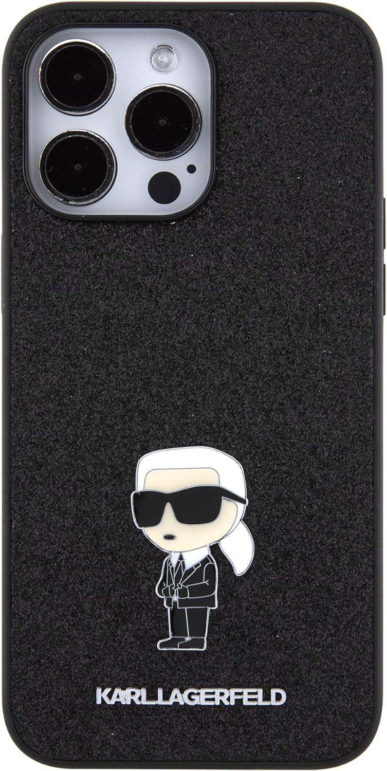 Karl Lagerfeld iPhone 15 Pro Max - Glitter Ikonik Logo Metal Logo Σκληρή Θήκη με Πλαίσιο Σιλικόνης - Black - KLHCP15XGKNPSK