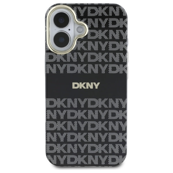 DKNY iPhone 16 - Repeat Texture Pattern With Stripe - MagSafe Σκληρή Θήκη με Πλαίσιο Σιλικόνης - Black