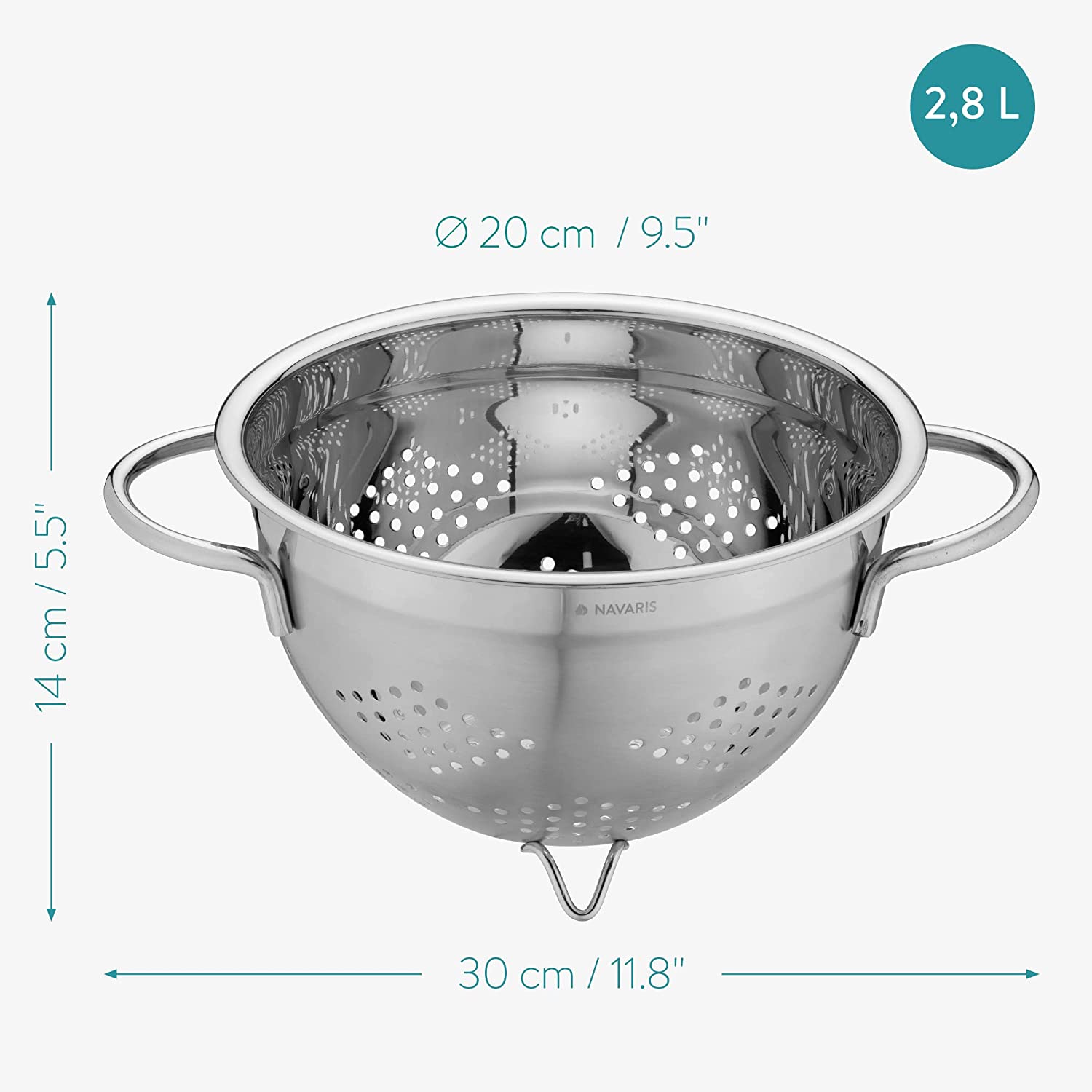 Navaris Σουρωτήρι από Ανοξείδωτο Ατσάλι με Λαβές - 20cm - Silver - 48522.02