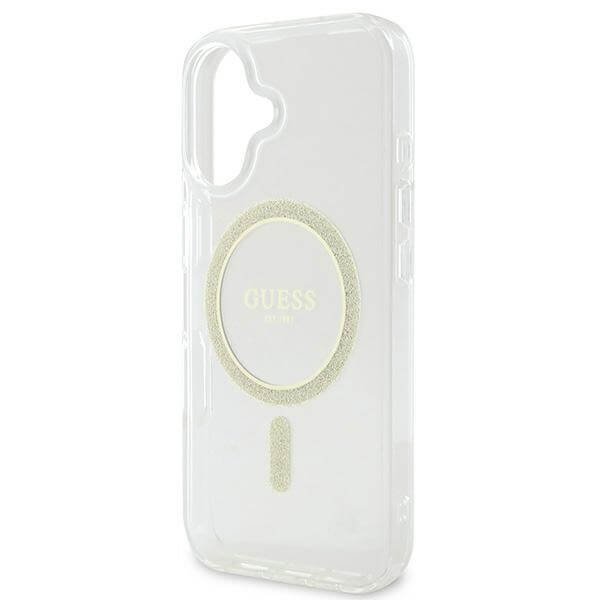 Guess iPhone 16 - IML Glitter Circle - MagSafe Σκληρή Θήκη με Πλαίσιο Σιλικόνης - Διάφανη - GUHMP16SHFGERET