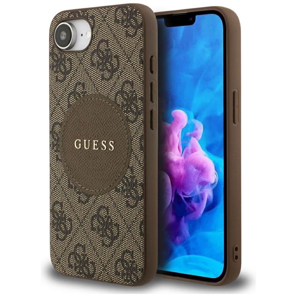 Guess iPhone 16e - 4G Circle Classic Logo - MagSafe Θήκη με Επένδυση Συνθετικού Δέρματος - Brown - GUHMPSE4P4PGRSGW