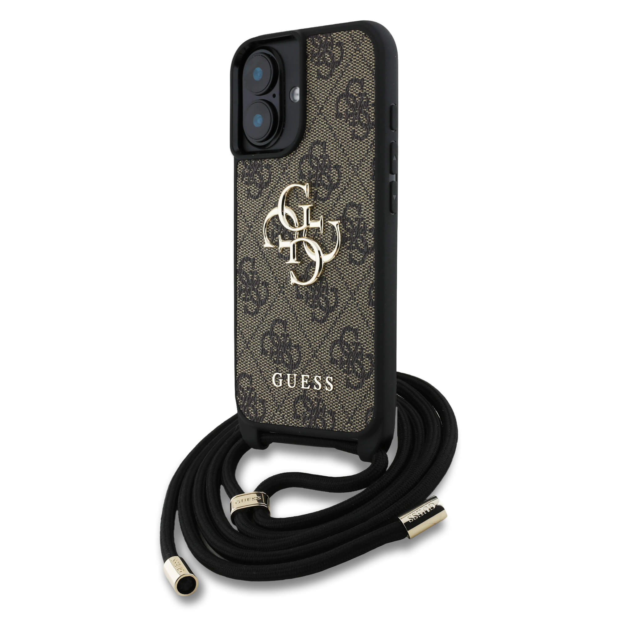 Guess iPhone 16 Plus - 4G Big Logo Cord Stap Crossbody - Θήκη με Επένδυση Συνθετικού Δέρματος και Λουράκι - Brown - GUHCP16MP4GMGCRW