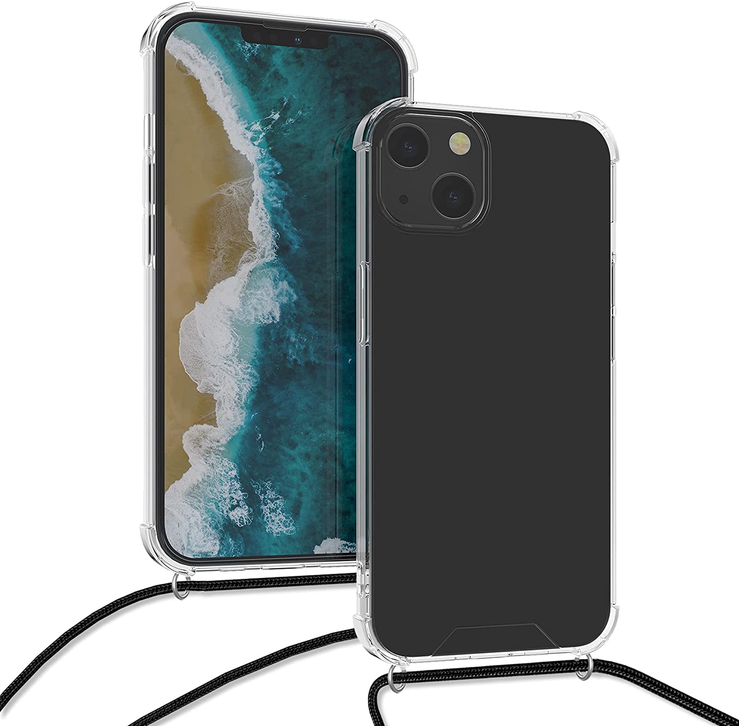 KW iPhone 13 Θήκη Σιλικόνης TPU με Λουράκι - Διάφανη / Black - 55949.01