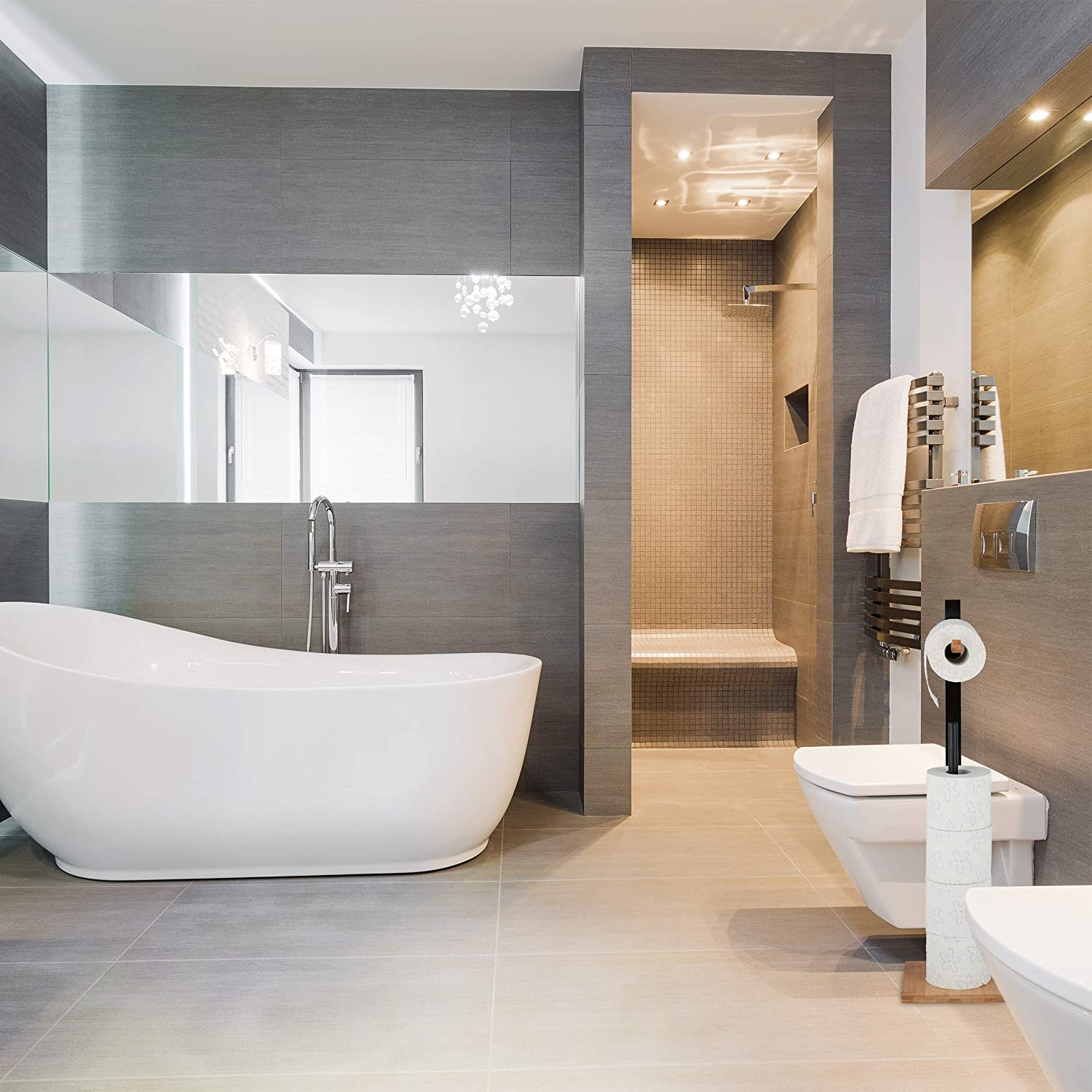 Relaxdays Βάση για Χαρτί Τουαλέτας - Natural / Black - 4052025276102