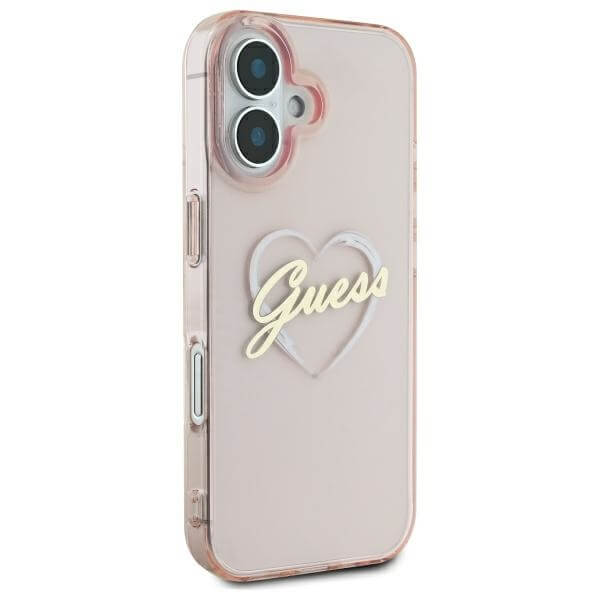 Guess iPhone 16 - IML Heart - Σκληρή Θήκη με Πλαίσιο Σιλικόνης - Pink - GUHCP16SHCHGSPP