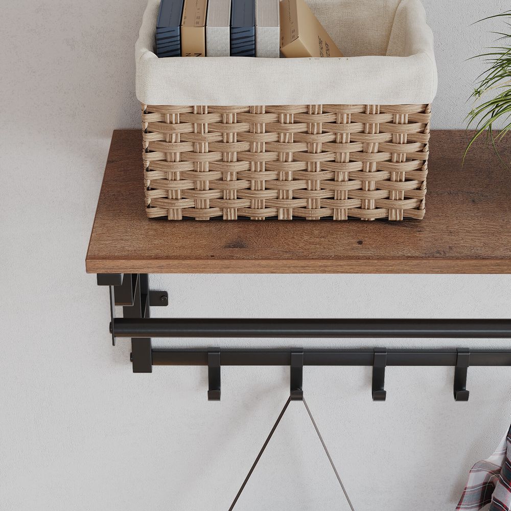 Vasagle Επιτοίχια Κρεμάστρα με Ράβδο και με 5 Αφαιρούμενους Γάντζους - 66 x 30 x 27 cm - Hazelnut Brown / Black - LCR012B03