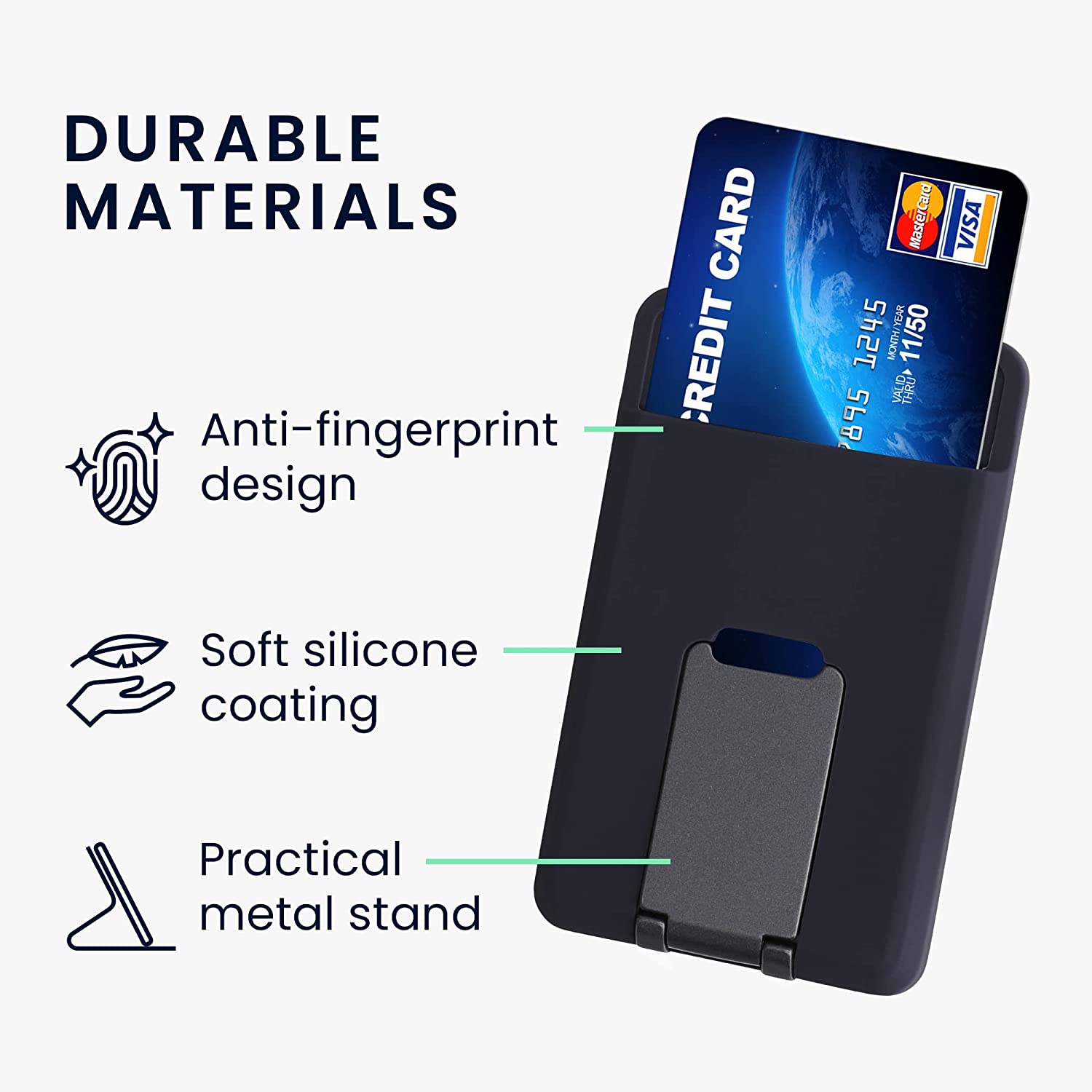 KW iPhone Μαγνητική Θήκη από Σιλικόνη για Πιστωτικές Κάρτες με Stand - Dark Blue - 58791.17