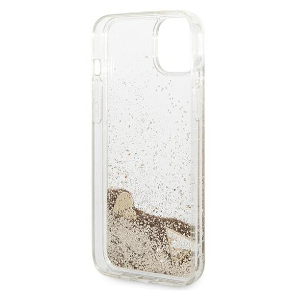 Guess iPhone 14 Plus - Glitter Charms Σκληρή Θήκη με Πλαίσιο Σιλικόνης - Gold - GUOHCP14MGLHFLGO