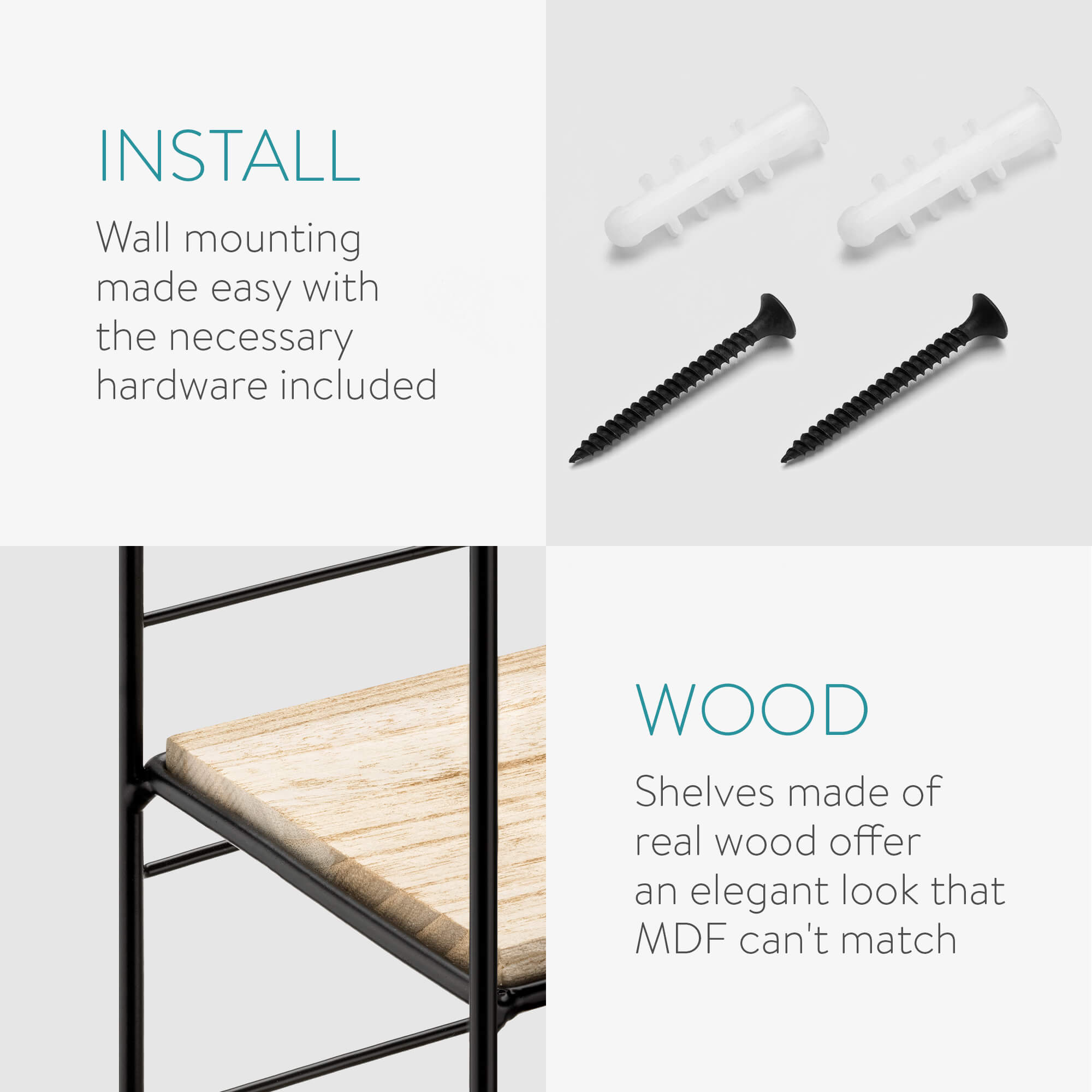 Navaris Ράφι Τοίχου - Square - 22 x 22 x 11 cm - Black - 54569.1