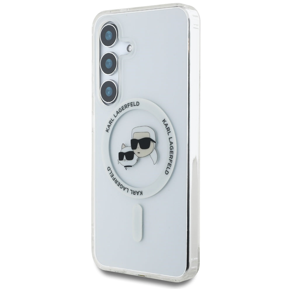 Karl Lagerfeld Samsung Galaxy S25 Plus - Button Karl and Choupette Heads Printed Logo - MagSafe Σκληρή Θήκη με Πλαίσιο Σιλικόνης - White - KLHMS25MHLSKCH