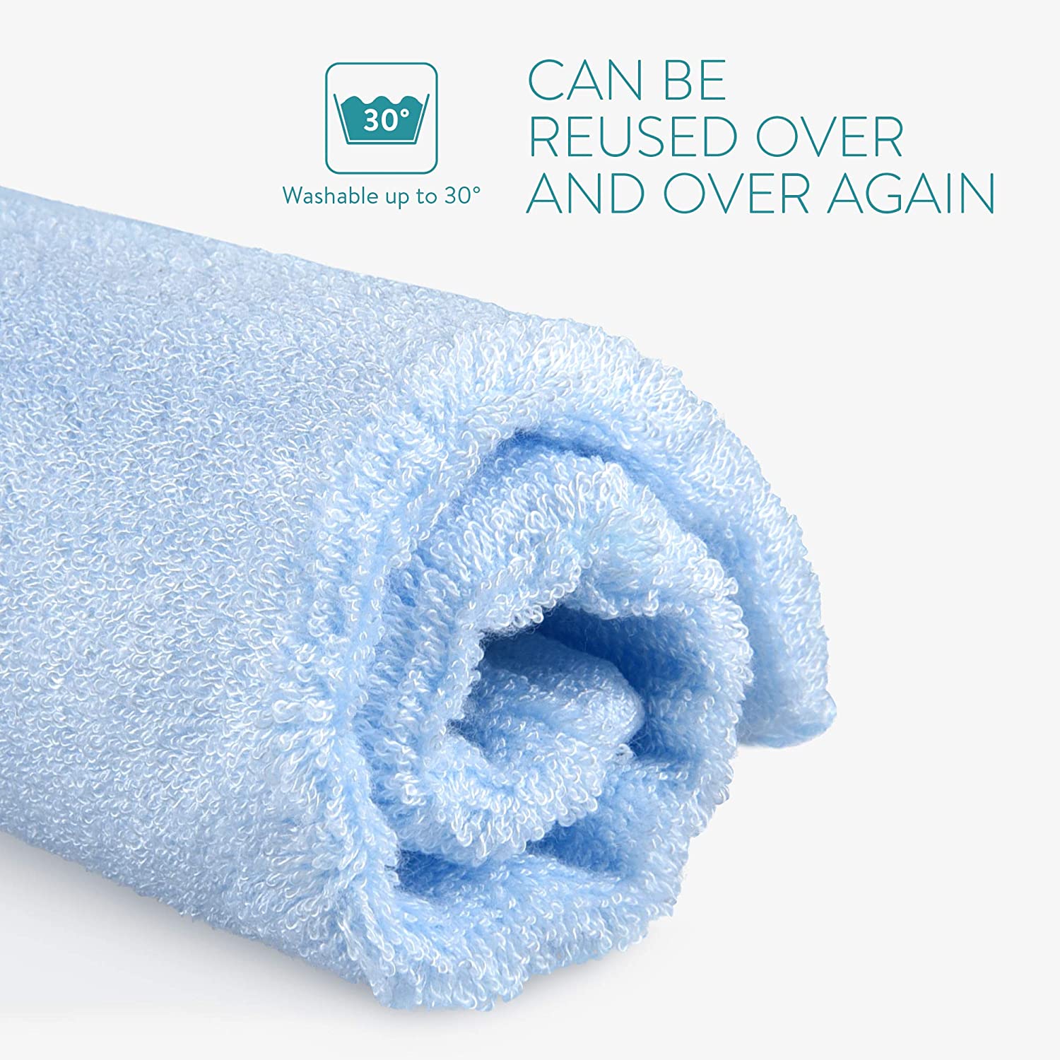 Navaris Bamboo Wash Cloths Pack of 6 Σετ με 6 Πετσέτες από Bamboo - 25 x 25 cm - White / Light Blue / Black - 48734.23.06