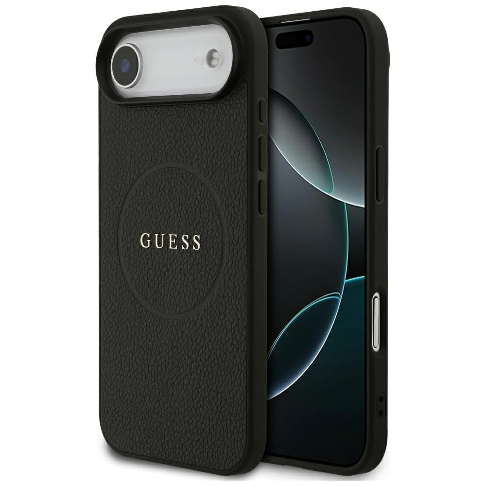 Guess iPhone Air - Grained Ring MagSafe - Σκληρή Θήκη με Πλαίσιο Σιλικόνης και Οικολογικό Δέρμα - Black - GUHMP17MPGHSMMK