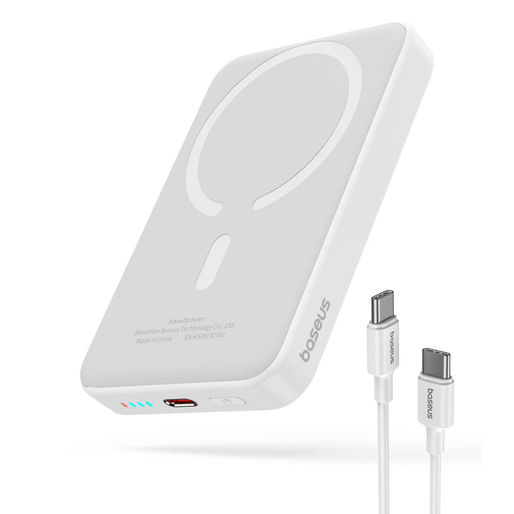 Baseus Mini Air Ασύρματο MagSafe PowerBank 10000mAh 20W με Καλώδιο Type-C to Type-C - White