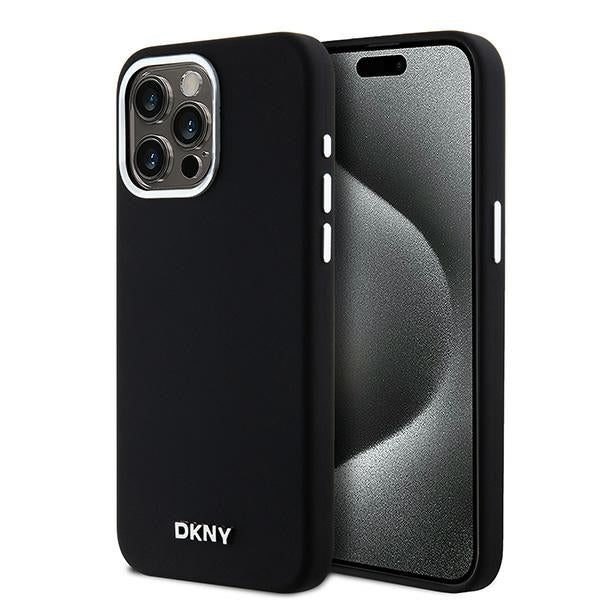 DKNY iPhone 15 Pro Max - Liquid Silicone Small Metal Logo - MagSafe Σκληρή Θήκη με Πλαίσιο Σιλικόνης - Black
