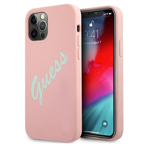 Guess iPhone 12 / iPhone 12 Pro Silicone Vintage Script Θήκη Σιλικόνης - Pink / Green - GUHCP12MLSVSPG