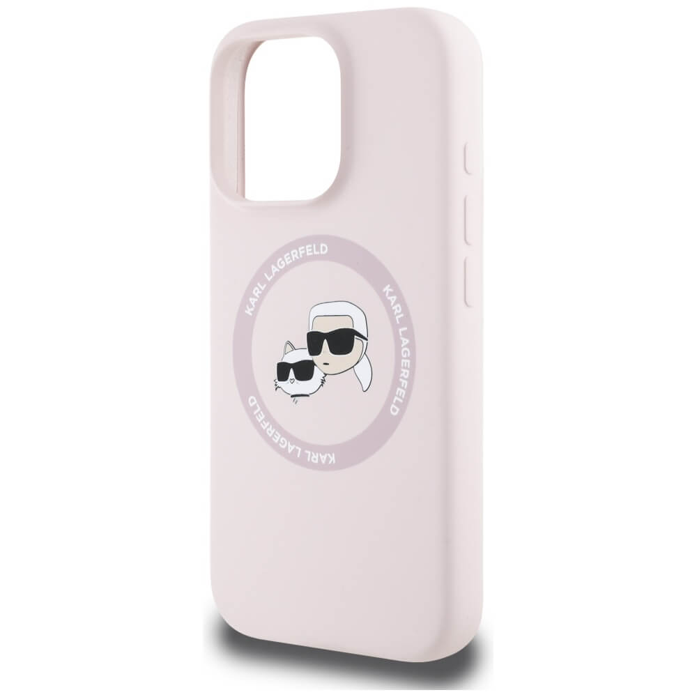 Karl Lagerfeld iPhone 16 Pro - Silicone Double Heads and Circle - Σκληρή Θήκη Σιλικόνης με MagSafe - Pink - KLHMP16LSKCHTCP