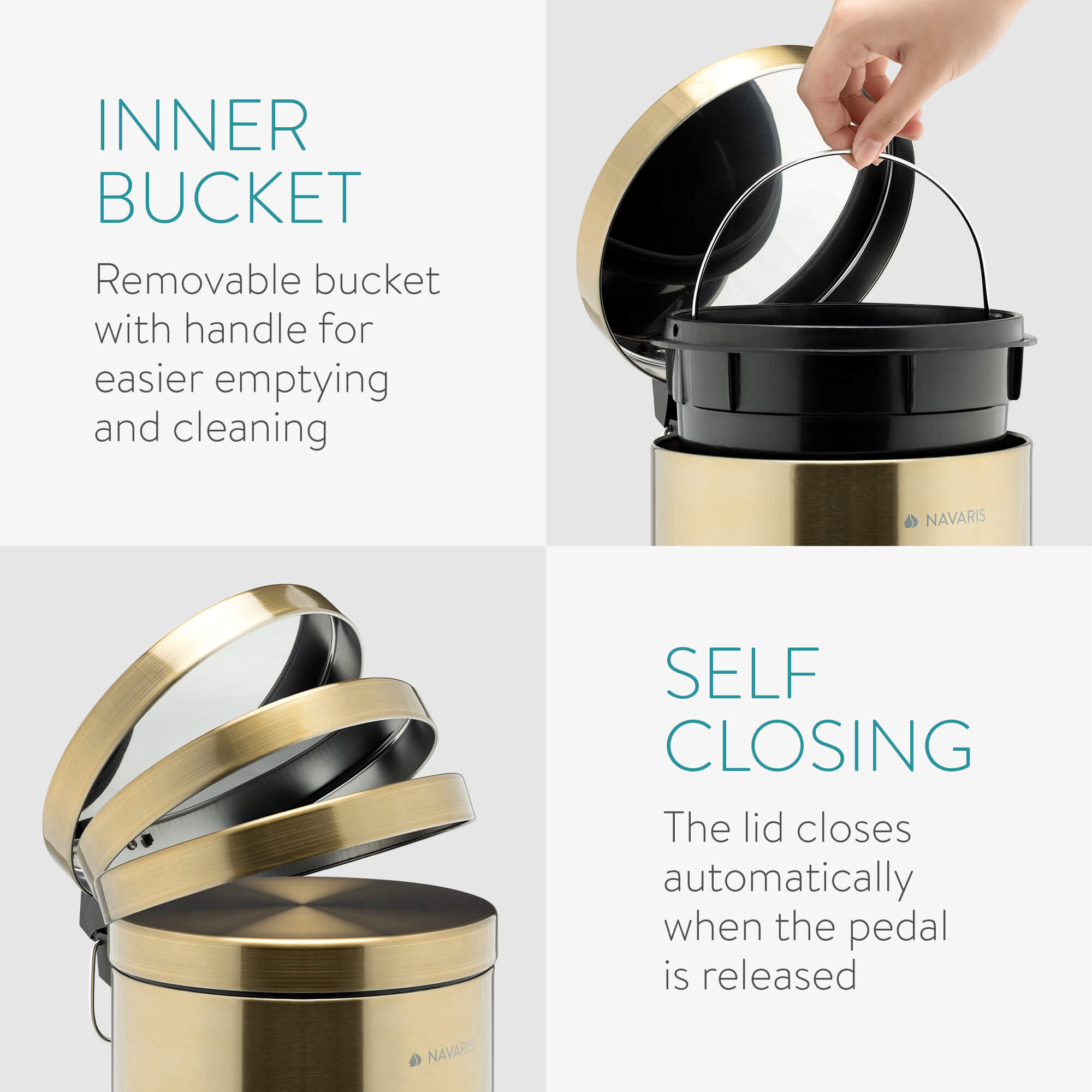 Navaris Κάδος Απορριμμάτων για το Μπάνιο - 5L - Gold - 55942.21