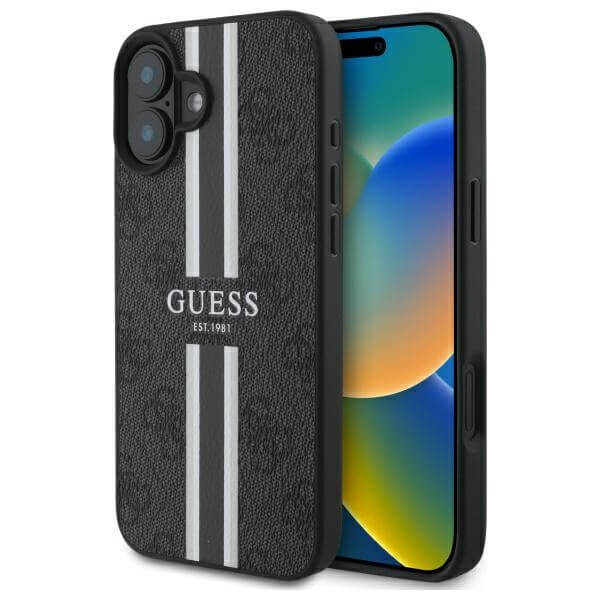 Guess iPhone 16 - 4G Printed Stripes MagSafe - Θήκη με Επένδυση Συνθετικού Δέρματος - Black - GUHMP16SP4RPSK