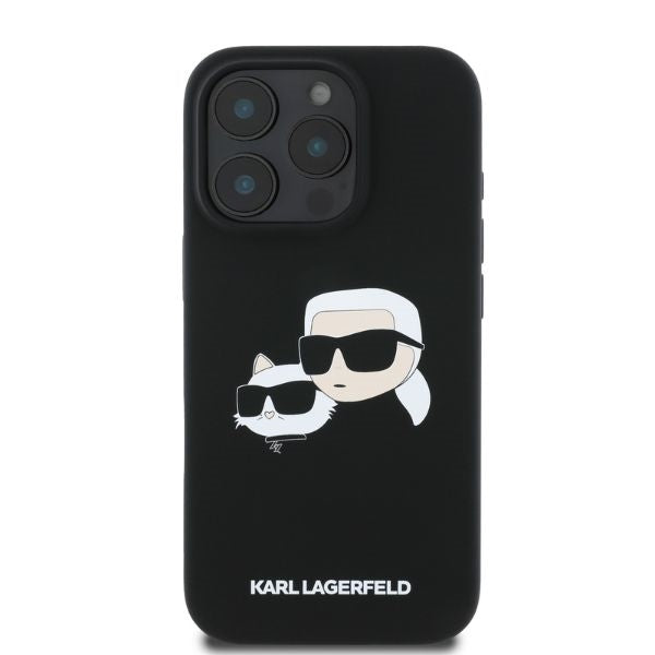 Karl Lagerfeld iPhone 16 Pro - Silicone Double Heads Print - Θήκη Σιλικόνης με MagSafe - Black - KLHMP16LSKCHPPLK