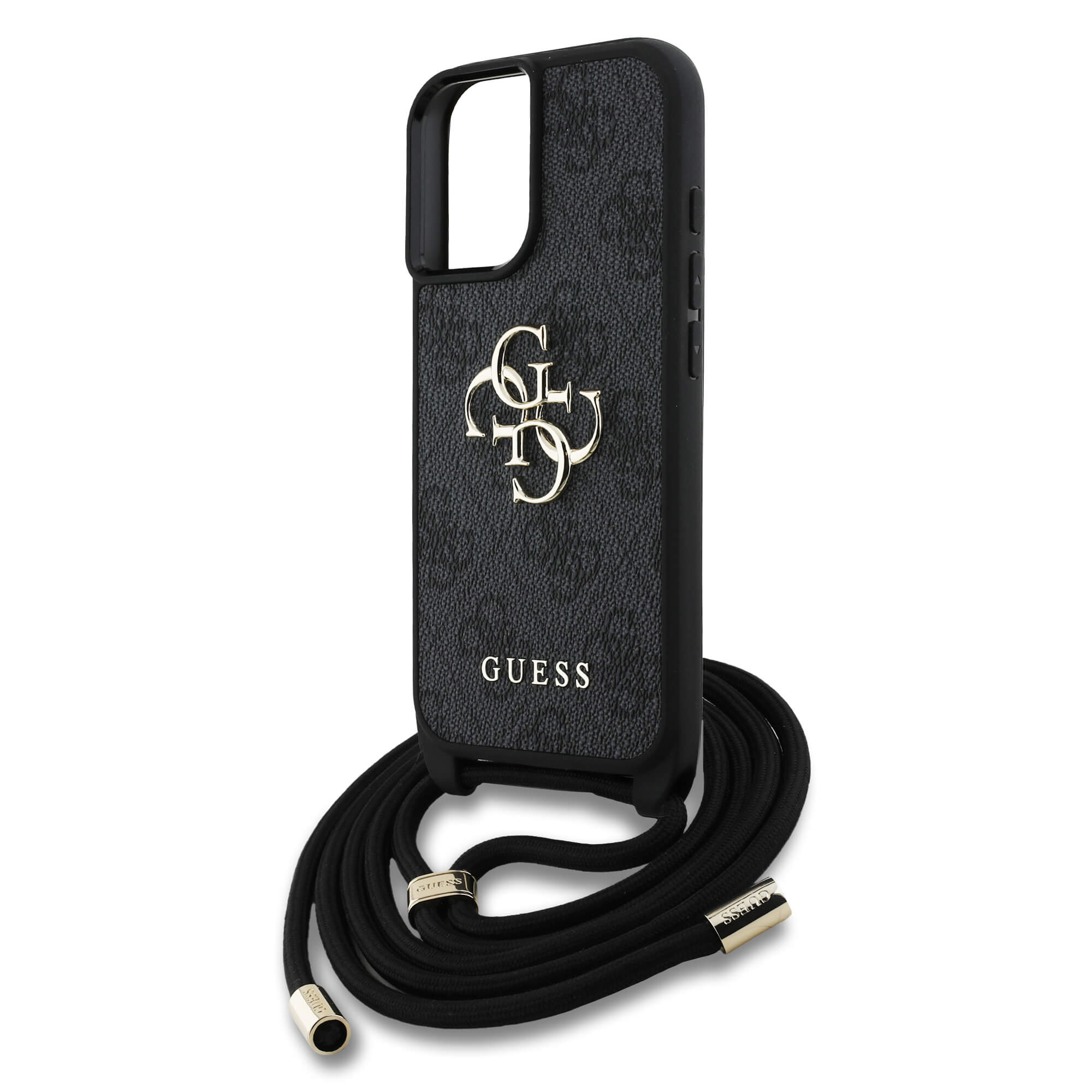 Guess iPhone 16 - 4G Big Logo Cord Stap Crossbody - Θήκη με Επένδυση Συνθετικού Δέρματος και Λουράκι - Black - GUHCP16SP4GMGCRK