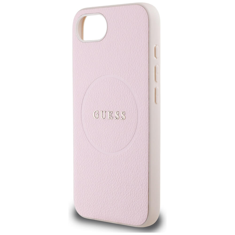 Guess iPhone 16e - Grained Ring MagSafe - Σκληρή Θήκη από Οικολογικό Δέρμα - Pink - GUHMPSE4PGHSMMP