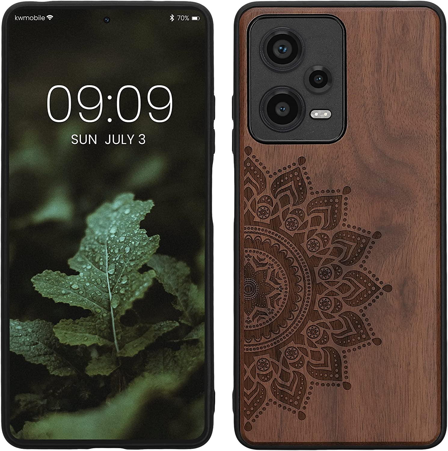 KW Xiaomi Redmi Note 12 Pro Θήκη από Φυσικό Ξύλο - Design Rising Sun - Dark Brown - 60693.02
