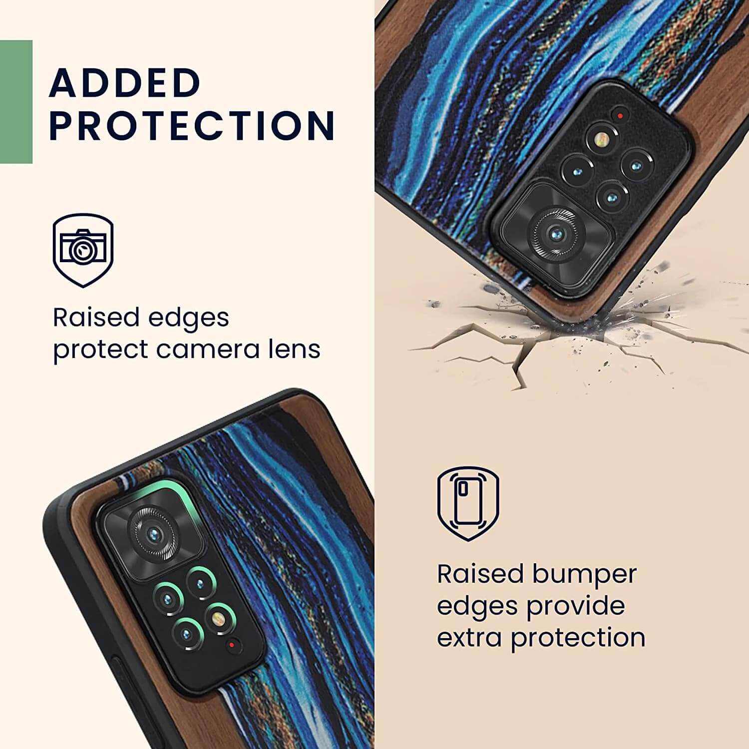 KW Xiaomi Redmi Note 11 Pro / Note 11 Pro 5G Θήκη από Φυσικό Ξύλο - Design Wood Paint Brush - Blue / Brown - 57381.13