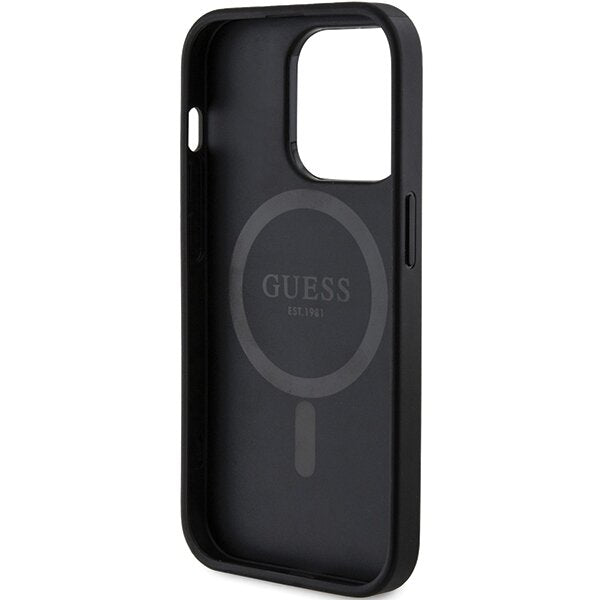 Guess iPhone 15 Pro - 4G Collection Leather Metal Logo MagSafe Θήκη με Επένδυση Συνθετικού Δέρματος και MagSafe - Black - GUHMP15LG4GFRK