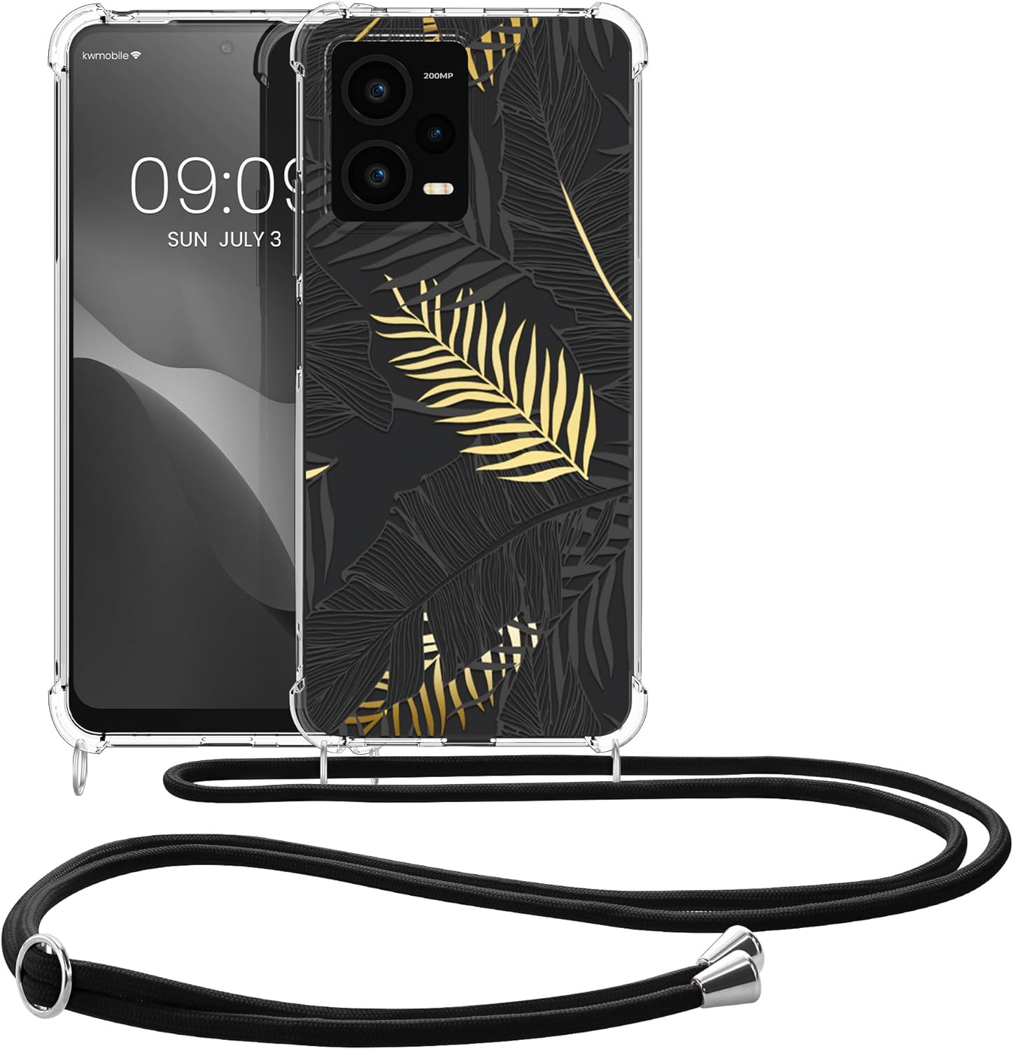 KW Xiaomi Redmi Note 12 Pro+ Θήκη Σιλικόνης TPU με Λουράκι - Design Palm Leaves - Yellow / Grey / Διάφανη