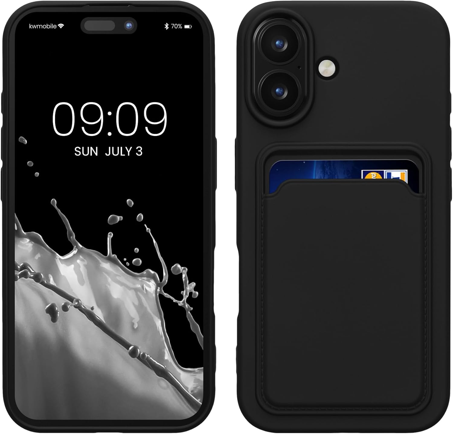 KW iPhone 16 Θήκη Σιλικόνης TPU με Υποδοχή για Κάρτα - Black