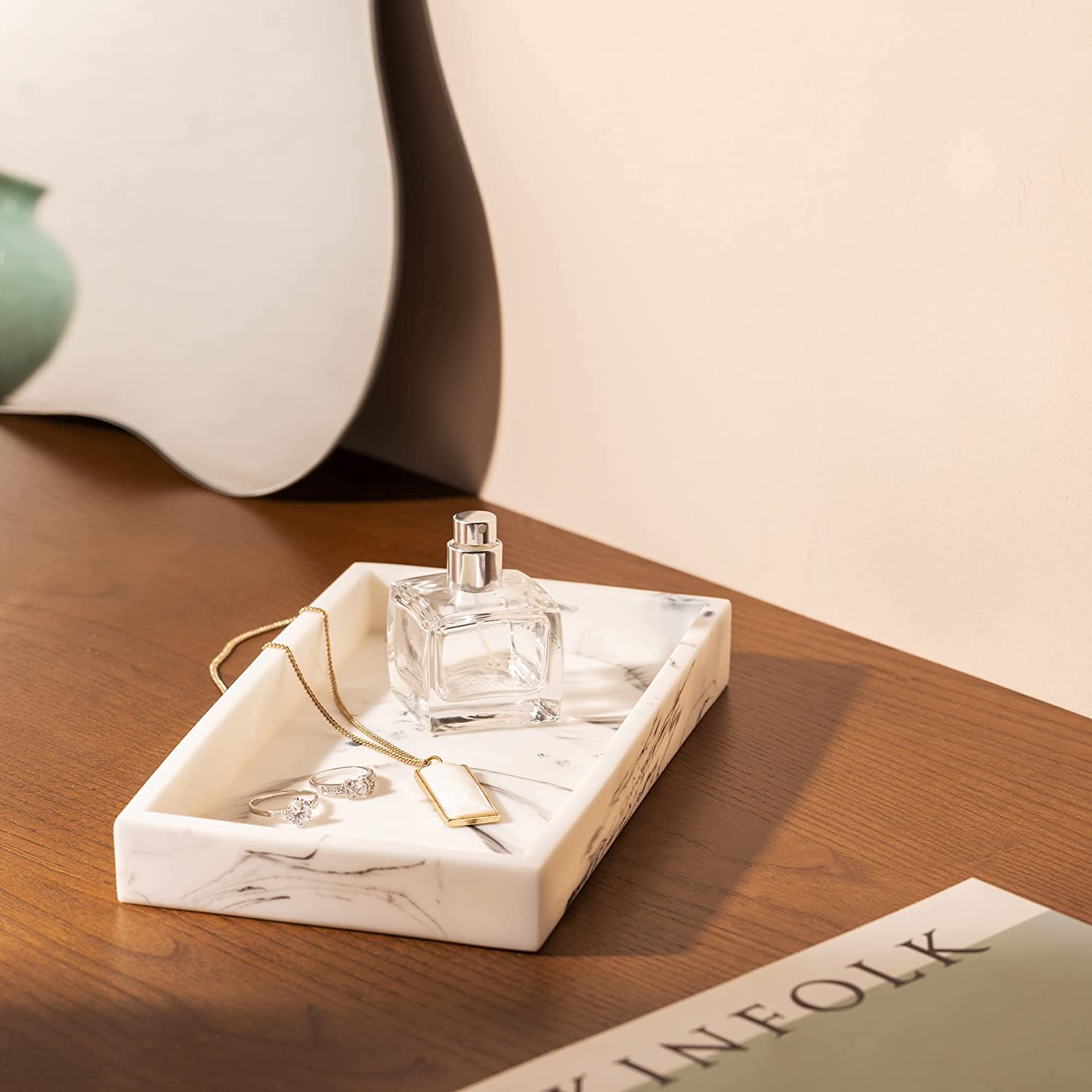 Navaris Διακοσμητικός Δίσκος από Πολυρεσίνη - Design Marble - White - 55578.02