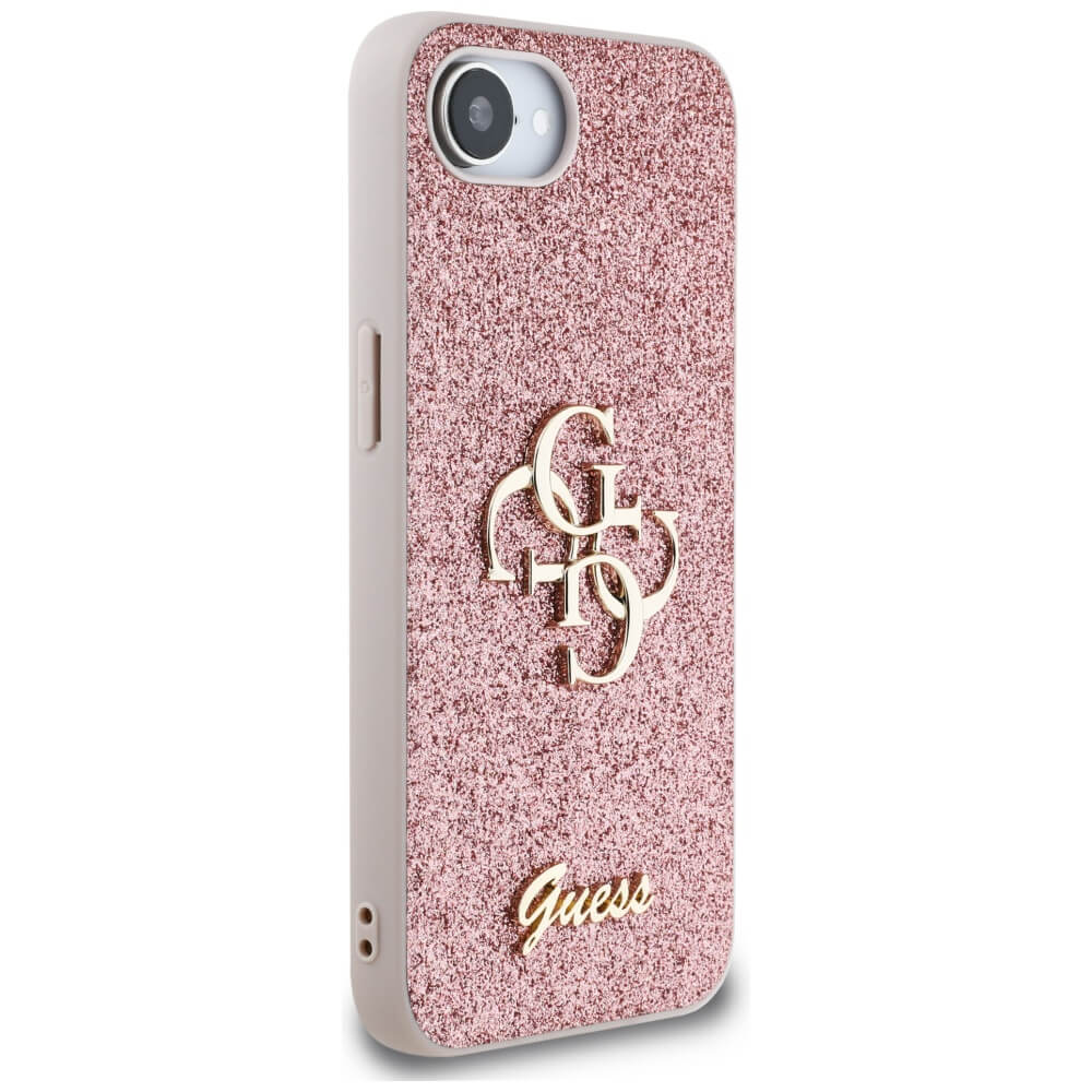 Guess iPhone 16e - Fixed Glitter Big 4G - Σκληρή Θήκη με Πλαίσιο Σιλικόνης - Pink - GUHCPSE4HG4SGP