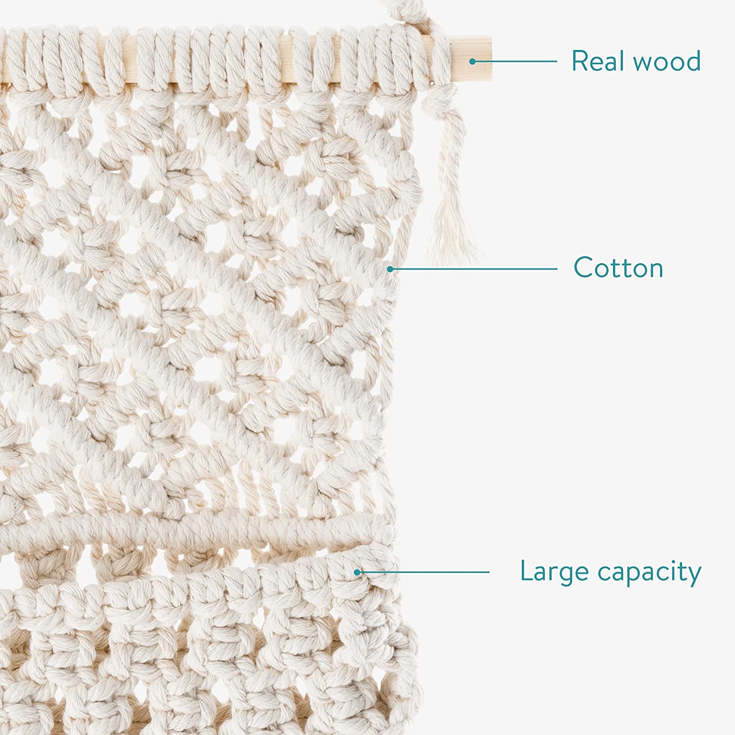 Navaris Κρεμαστό Διακοσμητικό Macrame με Θήκη Αποθήκευσης - 70 x 30 cm - Beige - 56946.01