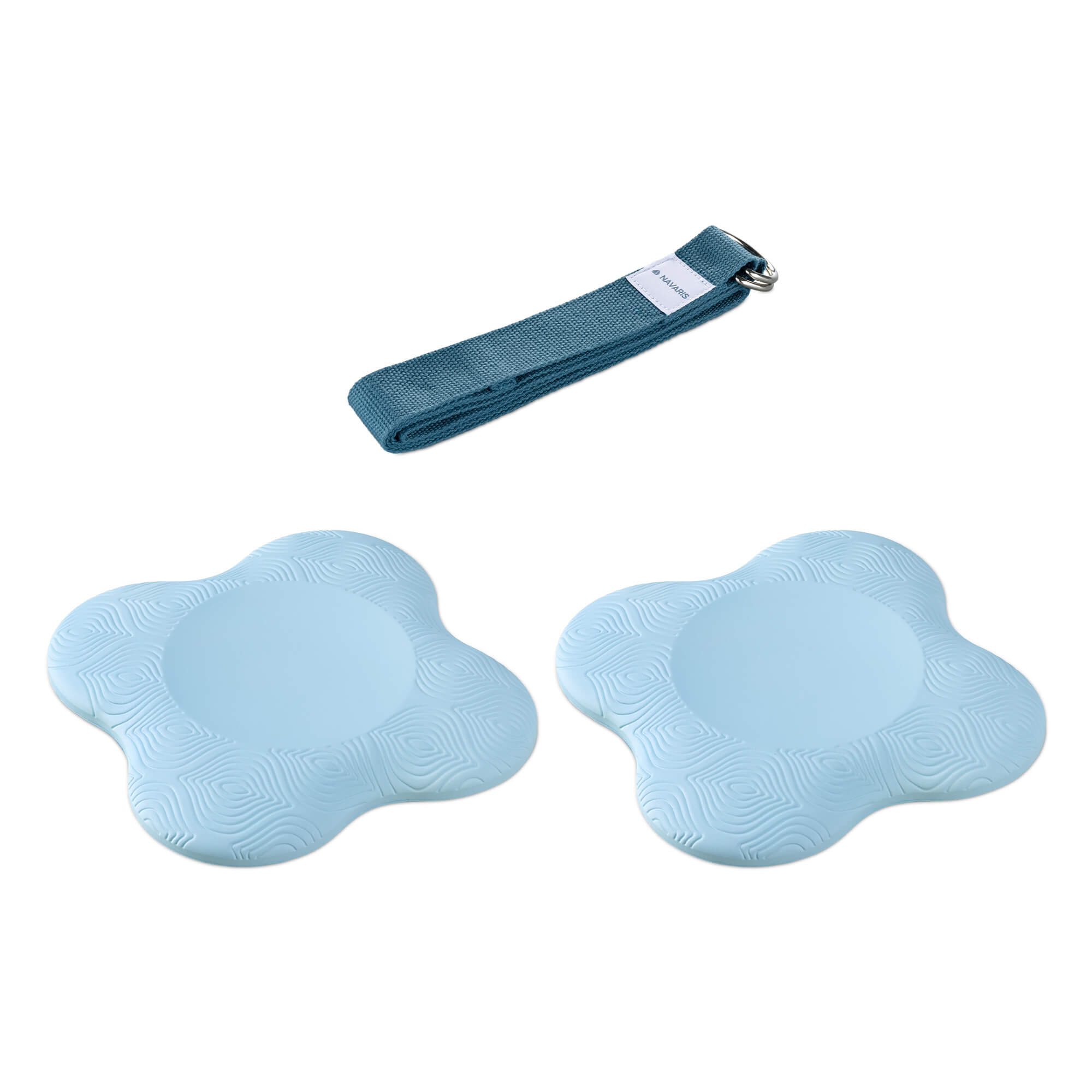 Navaris Σετ με 2 Μαξιλάρια Γονάτου και έναν Ιμάντα Yoga - Blue - 54500.01.04