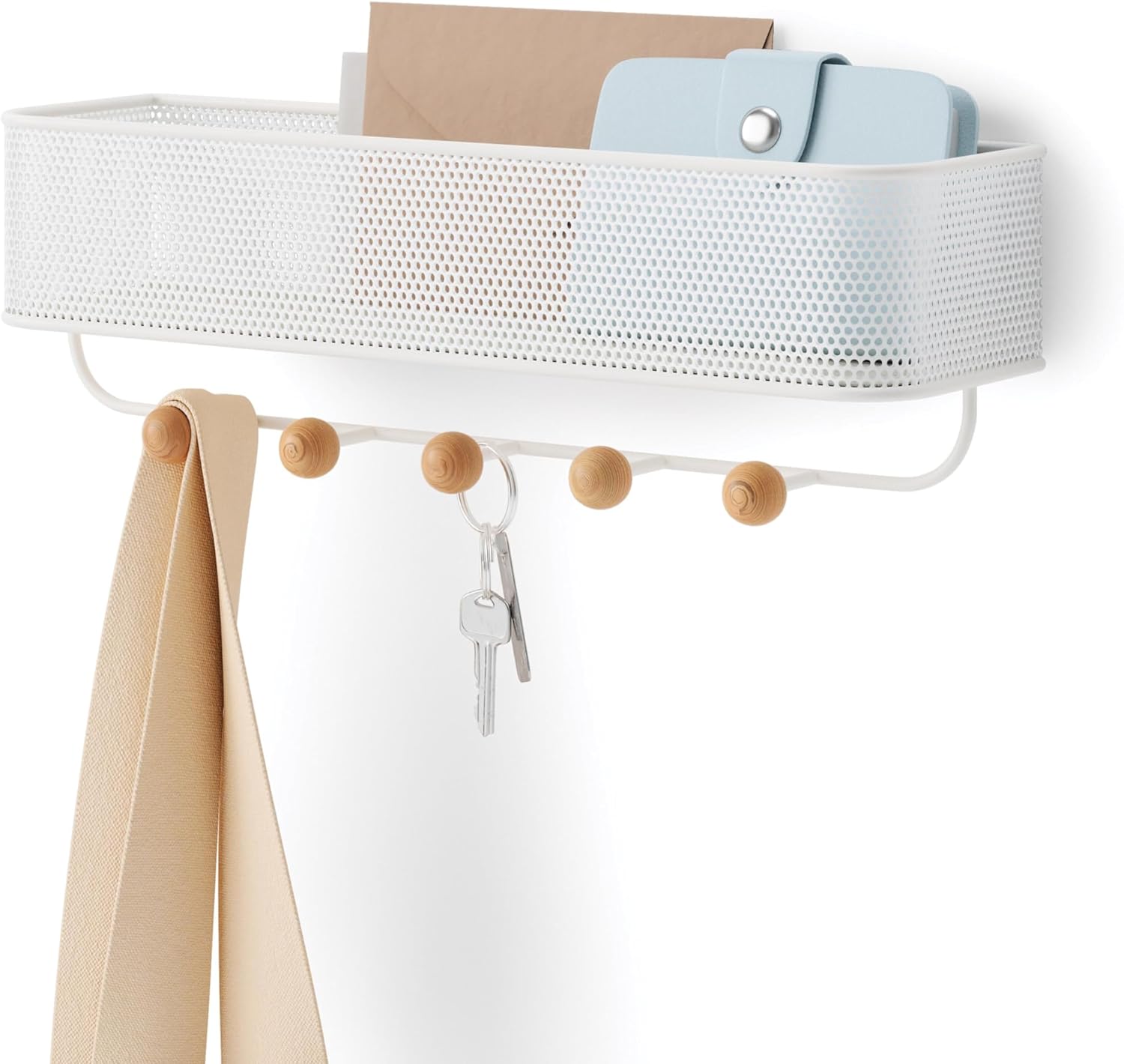 Umbra Estique Επιτοίχια Μεταλλική Κρεμάστρα με Ράφι και 5 Γάντζους - White / Natural