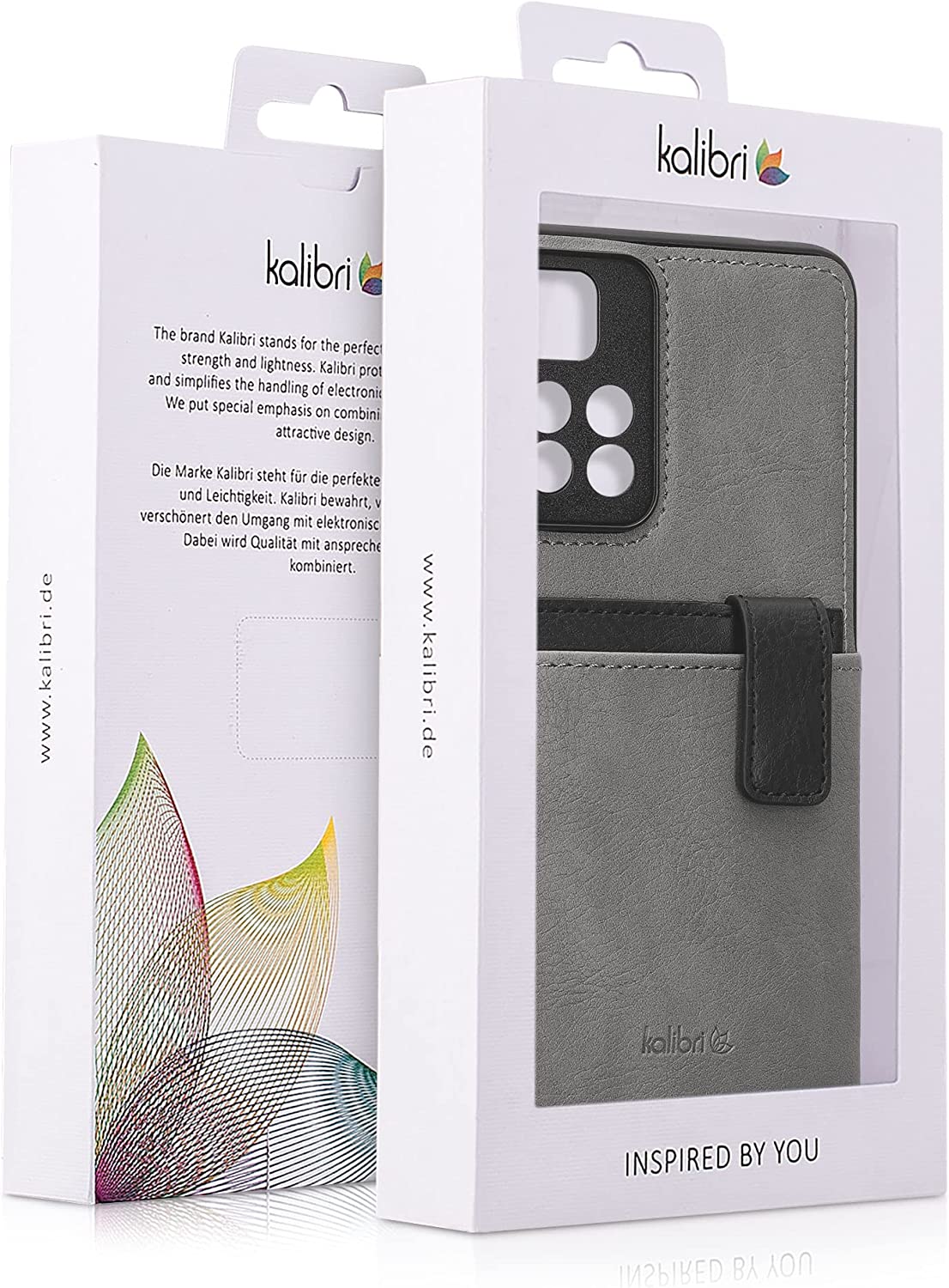 Kalibri Xiaomi Redmi Note 11 Pro+ 5G Σκληρή Θήκη με Επένδυση Συνθετικού Δέρματος και Αποσπώμενη Υποδοχή για Κάρτα - Light Grey / Black - 59169.25