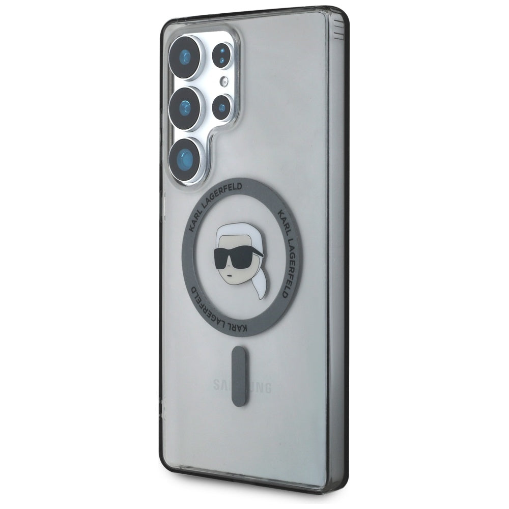 Karl Lagerfeld Samsung Galaxy S25 Ultra - Button Karl Head Printed Logo - MagSafe Σκληρή Θήκη με Πλαίσιο Σιλικόνης - Black - KLHMS25LHLSKIK