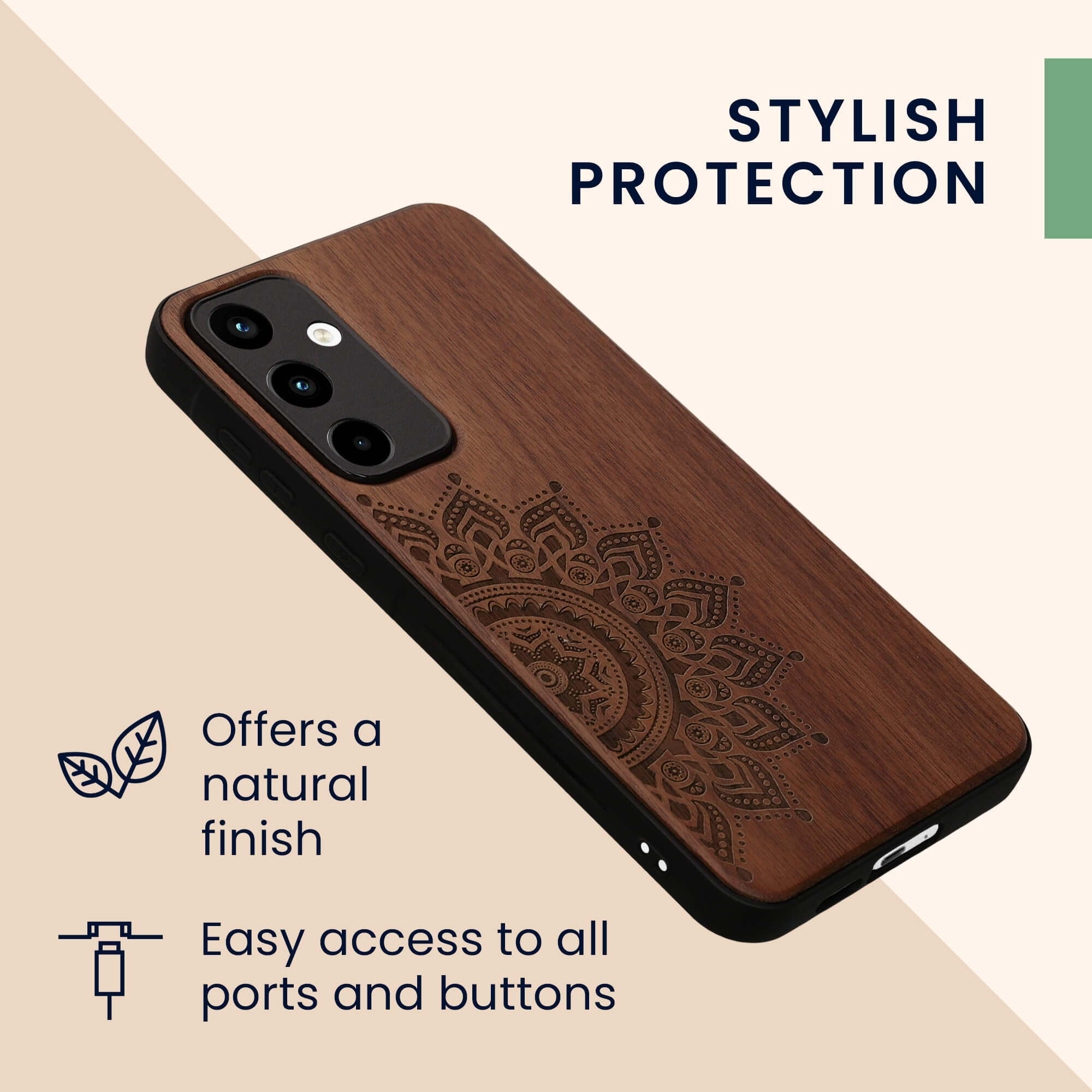 KW Samsung Galaxy A55 5G Θήκη από Φυσικό Ξύλο - Design Rising Sun - Dark Brown