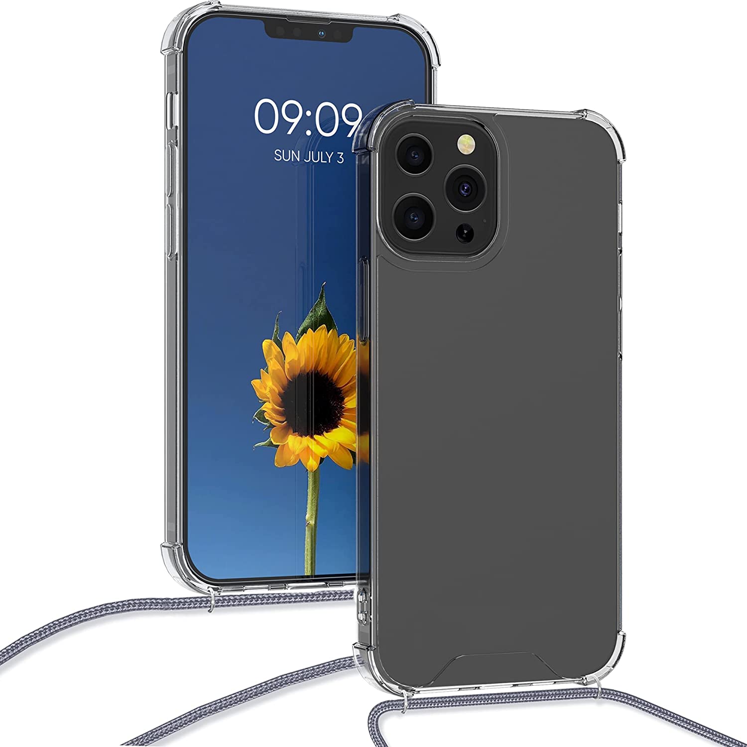 KW iPhone 13 Pro Θήκη Σιλικόνης TPU με Λουράκι - Διάφανη / Grey - 55963.22