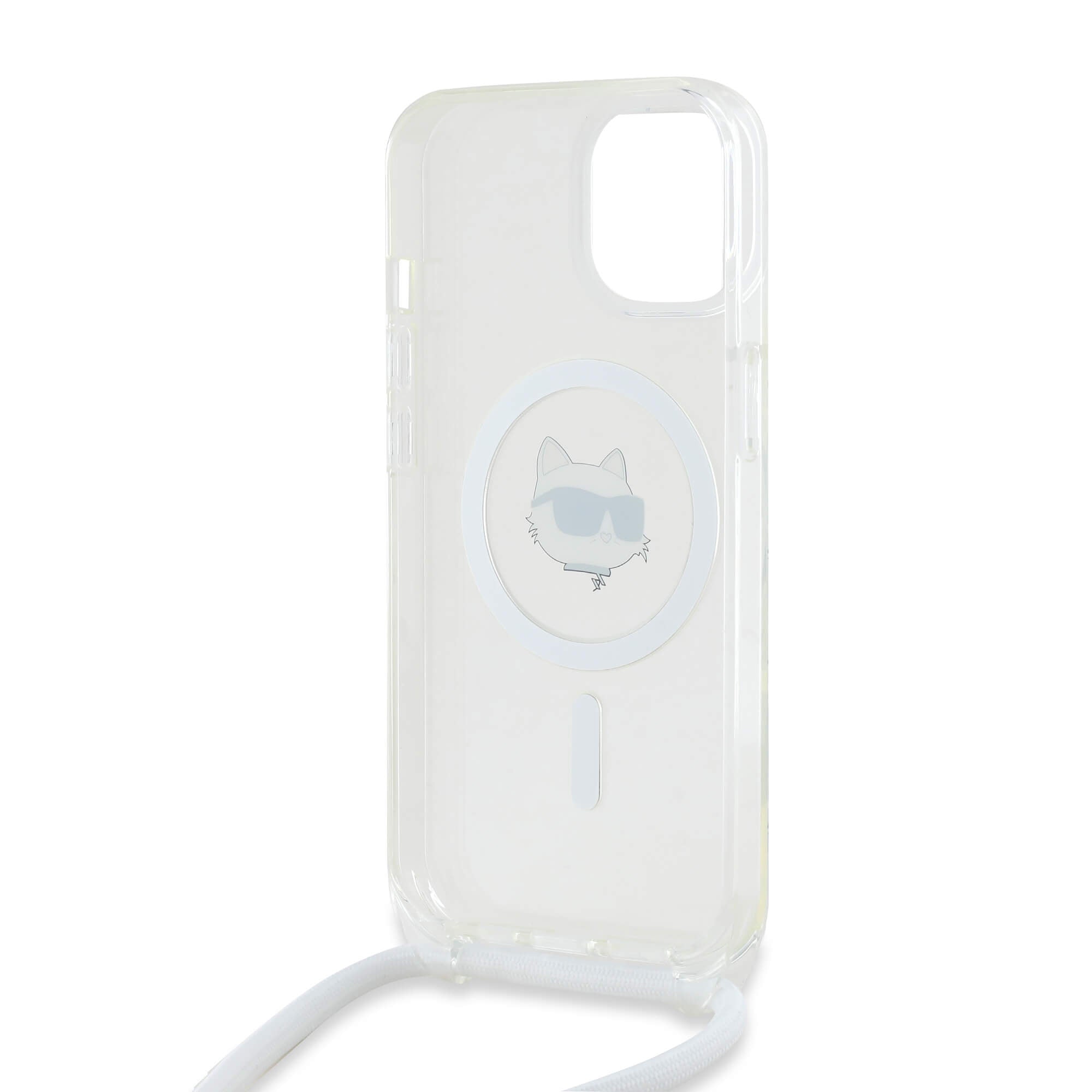 Karl Lagerfeld iPhone 15 / 14 / 13 - IML Choupette Head and Cord - MagSafe Σκληρή Θήκη με Πλαίσιο Σιλικόνης και Λουράκι - Διάφανη - KLHMP13MHCCHNT
