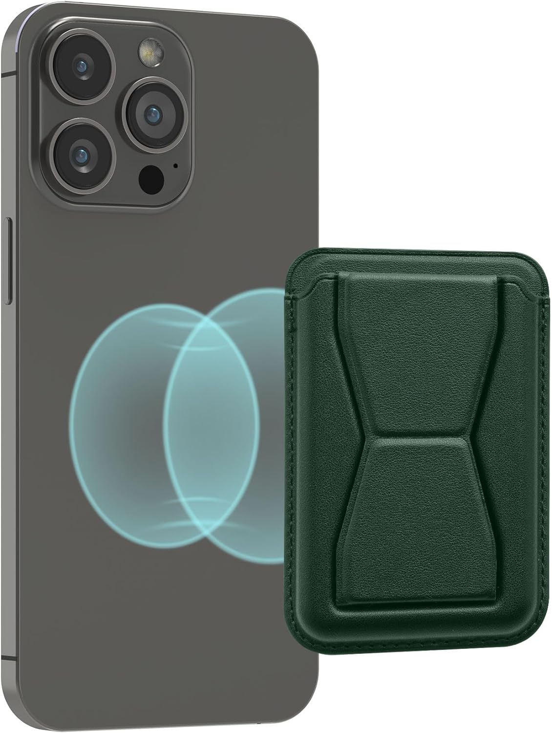 KW iPhone Μαγνητική Θήκη για Πιστωτικές Κάρτες από Συνθετικό Δέρμα με Stand - Dark Green