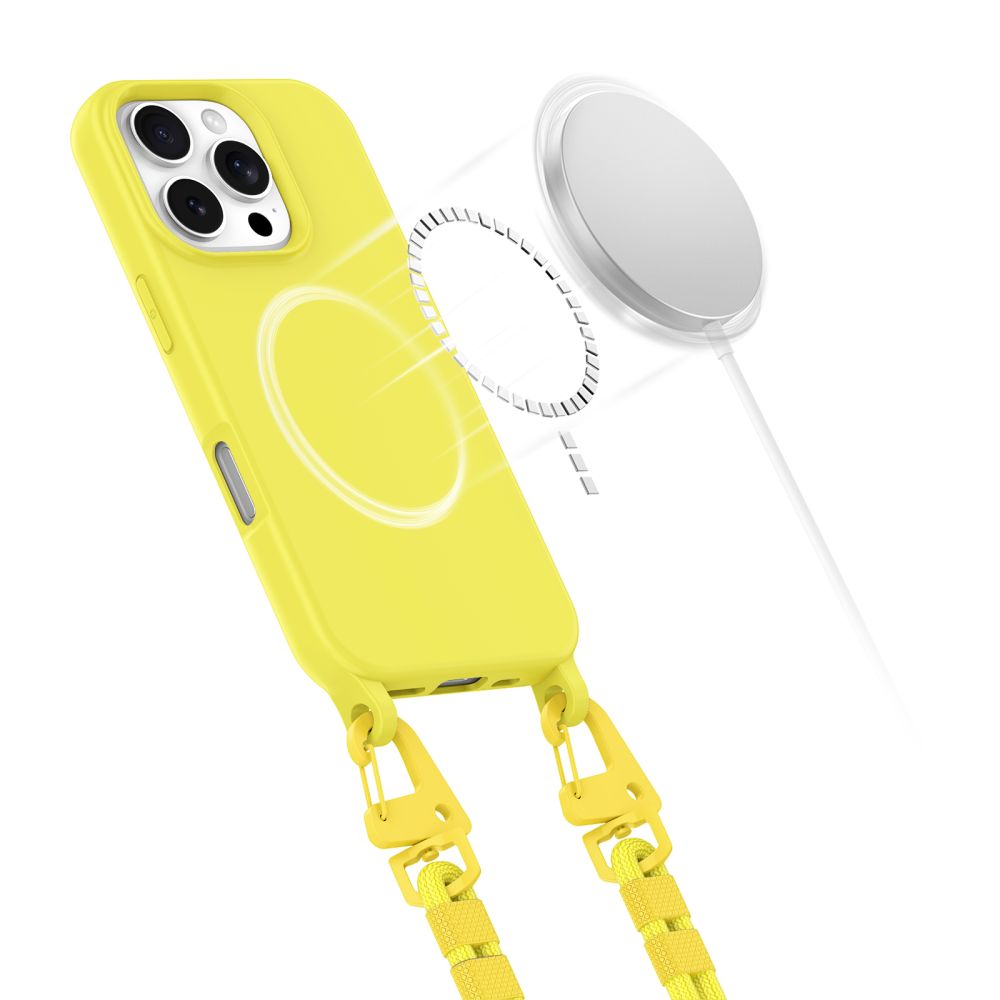 Tech-Protect iPhone 16 Pro MagNecklace - MagSafe Θήκη Σιλικόνης TPU με Pυθμιζόμενο Αποσπώμενο Κορδόνι - Canary Yellow