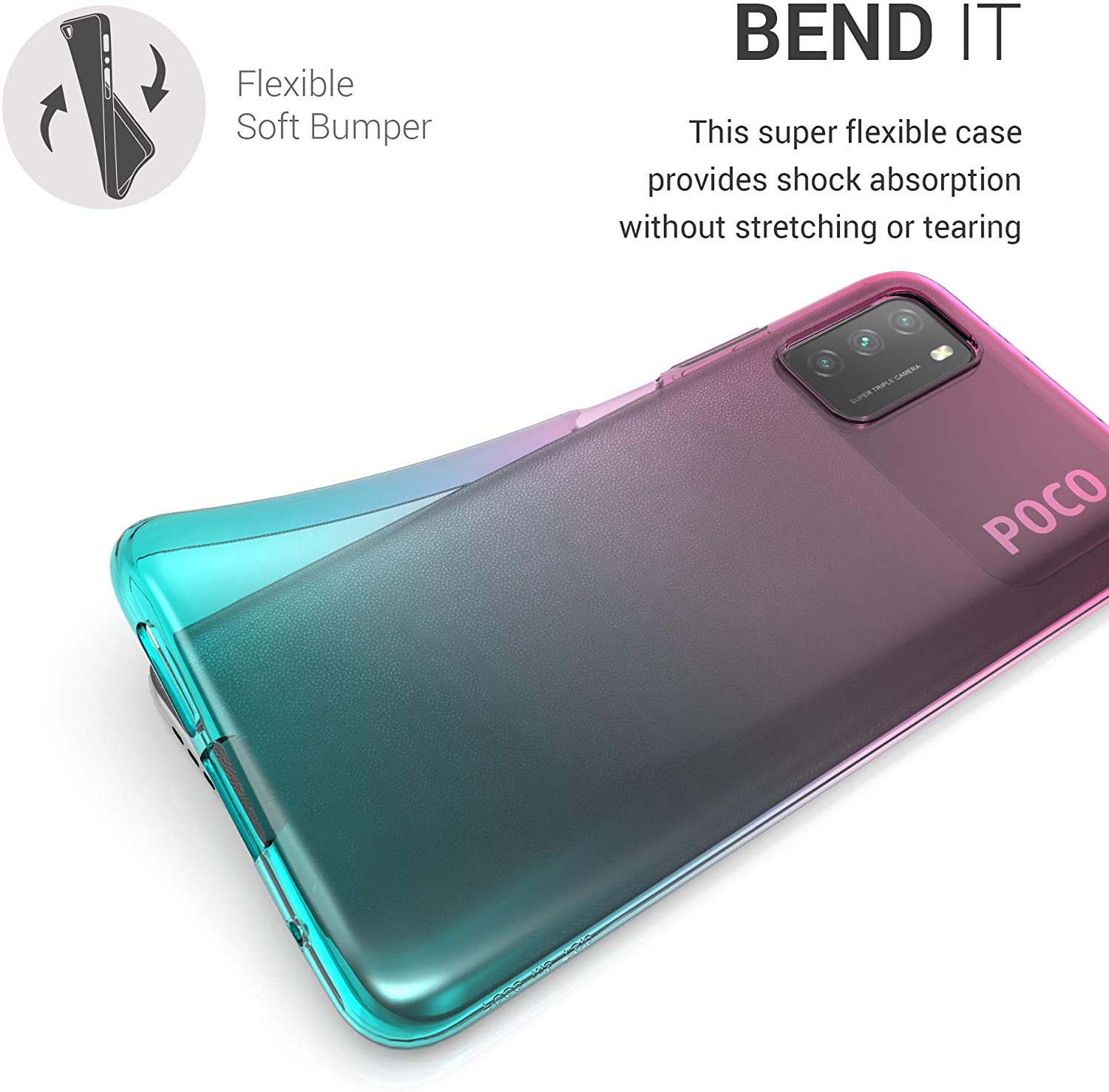 KW Xiaomi Poco M3 Θήκη Σιλικόνης TPU Design Two Colors - Pink / Blue / Διάφανη - 53975.01