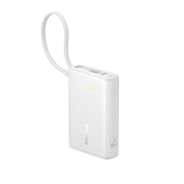 Baseus PicoGo Power Bank 10000mAh 45W με Ενσωματωμένο Καλώδιο Type-C - White